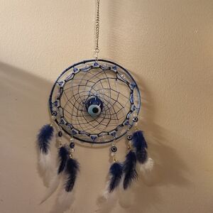 Blue Evil Eye Dreamcatcher Wall Tapestry